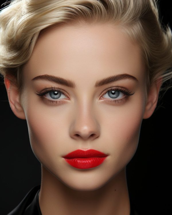 Beautiful blond woman with blue eyes, elegant and glamorous fashion model generated by artificial intellingence