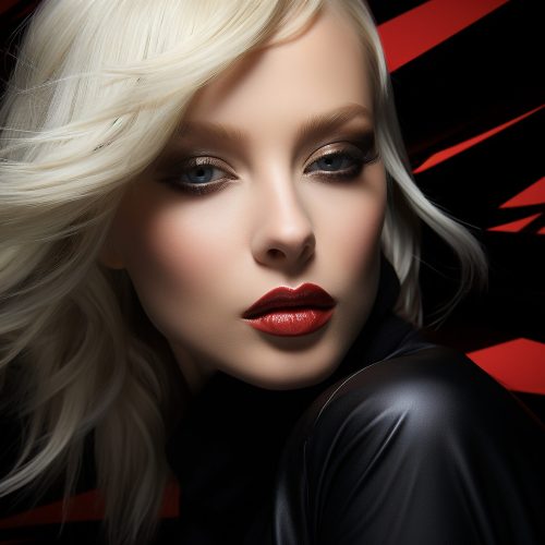 Beautiful blond woman with curly hair looking at camera generated by AI Beautiful blond woman with curly hair looking at camera generated by artificial intelligence