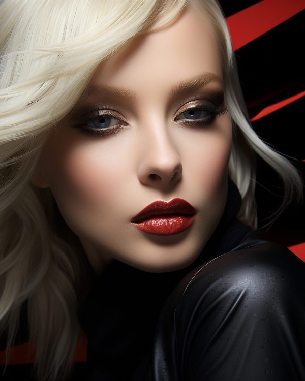Beautiful blond woman with curly hair looking at camera generated by artificial intelligence